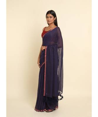 Suta Purple Striped Cotton Blend Saree 7