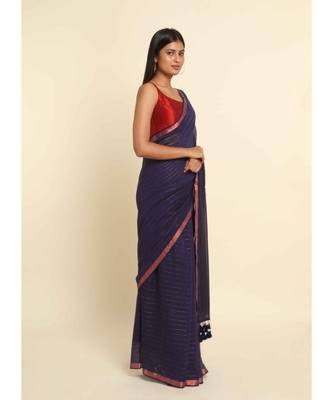 Suta Purple Striped Cotton Blend Saree 8