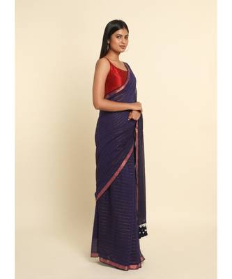 Suta Purple Striped Cotton Blend Saree 9