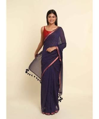 Suta Purple Striped Cotton Blend Saree 10
