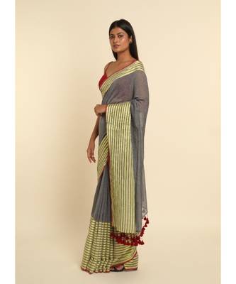 Suta Grey Solid Cotton Blend Saree 1