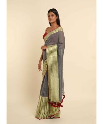 Suta Grey Solid Cotton Blend Saree 2