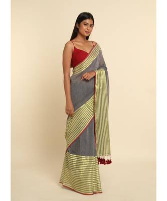Suta Grey Solid Cotton Blend Saree 4