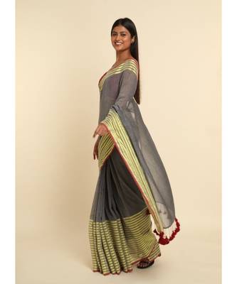 Suta Grey Solid Cotton Blend Saree 7