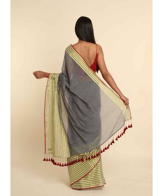Suta Grey Solid Cotton Blend Saree 8
