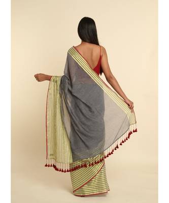Suta Grey Solid Cotton Blend Saree 9