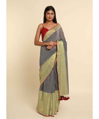 Suta Grey Solid Cotton Blend Saree 10