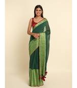 Suta Green Solid Cotton Blend Saree
