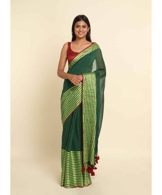Suta Green Solid Cotton Blend Saree 2