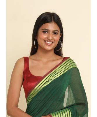 Suta Green Solid Cotton Blend Saree 4
