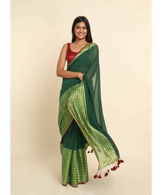 Suta Green Solid Cotton Blend Saree 10