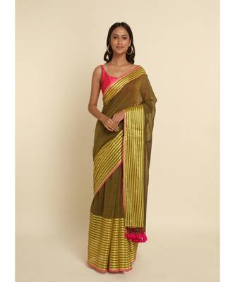 Suta Mustard Solid Cotton Blend Saree 1