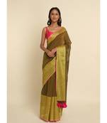 Suta Mustard Solid Cotton Blend Saree