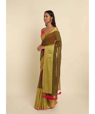 Suta Mustard Solid Cotton Blend Saree 6