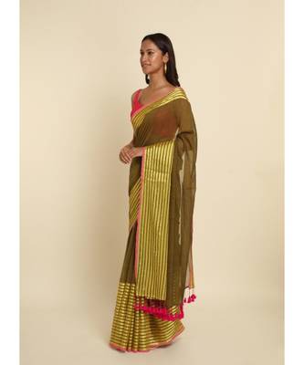 Suta Mustard Solid Cotton Blend Saree 7