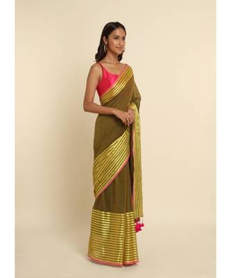 Suta Mustard Solid Cotton Blend Saree 9