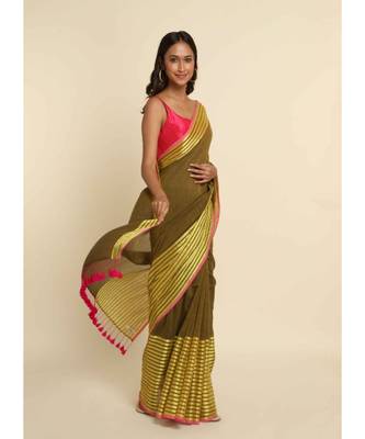 Suta Mustard Solid Cotton Blend Saree 10