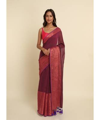 Suta Magenta Solid Cotton Blend Saree 1