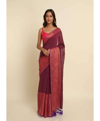 Suta Magenta Solid Cotton Blend Saree 2