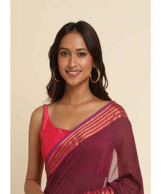 Suta Magenta Solid Cotton Blend Saree 6