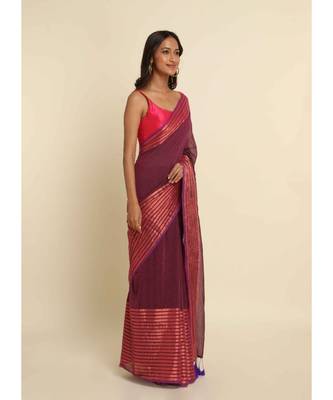 Suta Magenta Solid Cotton Blend Saree 8