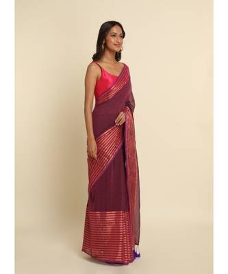 Suta Magenta Solid Cotton Blend Saree 9