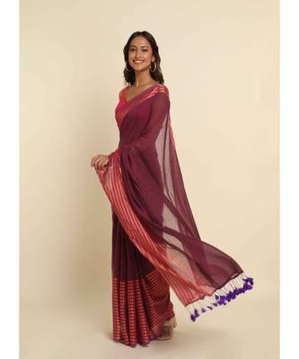 Suta Magenta Solid Cotton Blend Saree 10