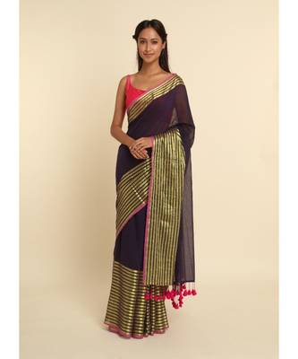 Suta Purple Solid Cotton Blend Saree 1