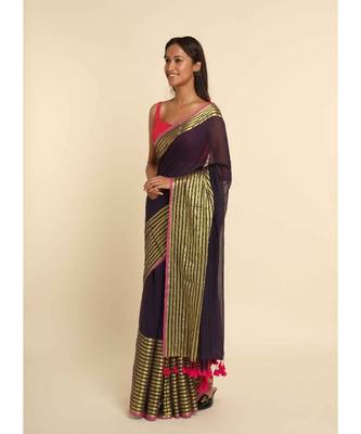 Suta Purple Solid Cotton Blend Saree 3