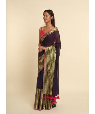 Suta Purple Solid Cotton Blend Saree 5