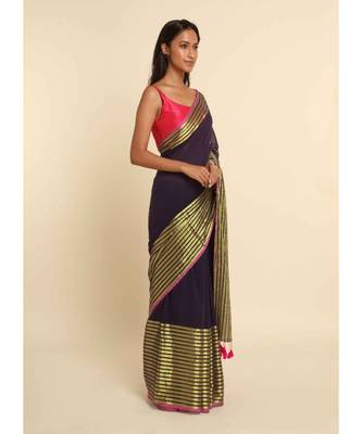 Suta Purple Solid Cotton Blend Saree 6