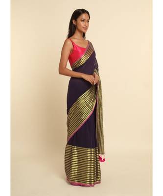 Suta Purple Solid Cotton Blend Saree 7