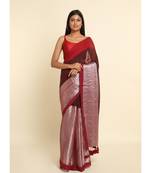 Suta Maroon Colourblocked Cotton Blend Saree