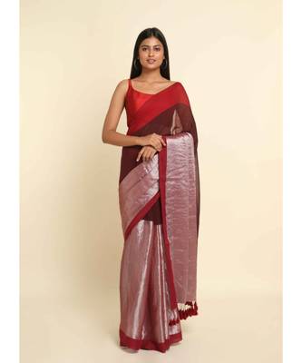 Suta Maroon Colourblocked Cotton Blend Saree 2