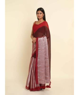 Suta Maroon Colourblocked Cotton Blend Saree 6