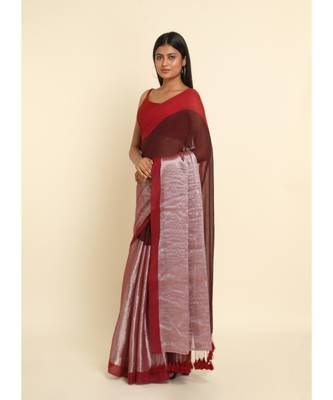 Suta Maroon Colourblocked Cotton Blend Saree 7