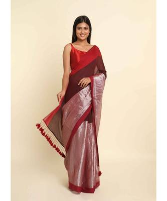 Suta Maroon Colourblocked Cotton Blend Saree 10