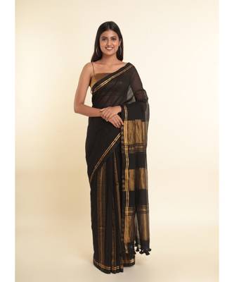 Suta Black Solid Cotton Blend Saree 1