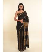 Suta Black Solid Cotton Blend Saree