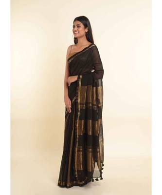 Suta Black Solid Cotton Blend Saree 6