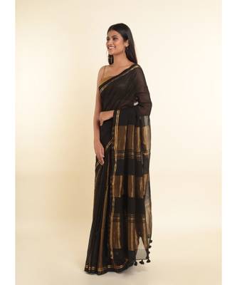 Suta Black Solid Cotton Blend Saree 7