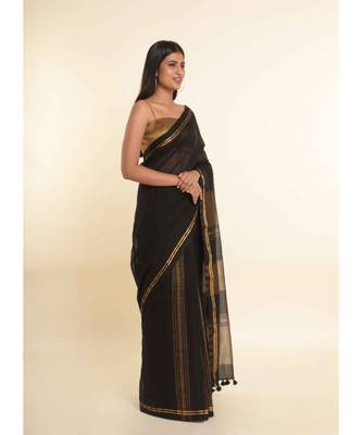 Suta Black Solid Cotton Blend Saree 8