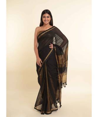 Suta Black Solid Cotton Blend Saree 10