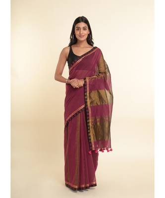 Suta Pink Solid Cotton Blend Saree 1