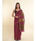 Suta Pink Solid Cotton Blend Saree