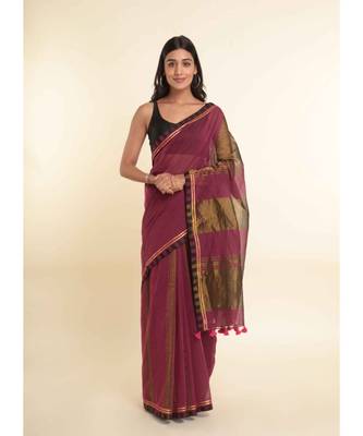 Suta Pink Solid Cotton Blend Saree 2