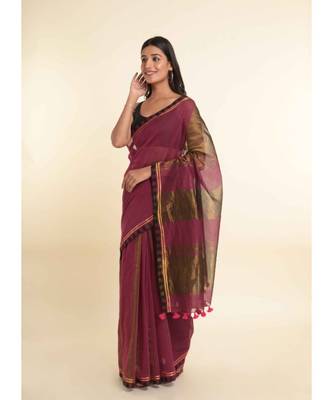 Suta Pink Solid Cotton Blend Saree 6