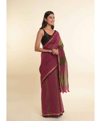 Suta Pink Solid Cotton Blend Saree 8