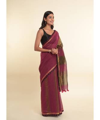 Suta Pink Solid Cotton Blend Saree 9