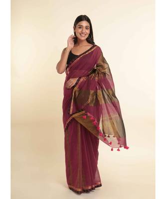 Suta Pink Solid Cotton Blend Saree 10